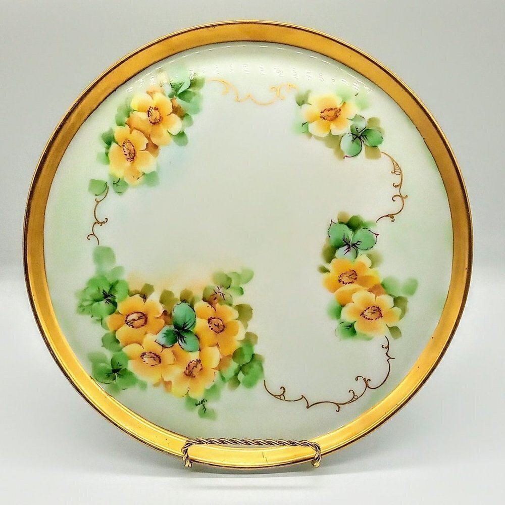 Vintage T&V Limoges France Hand-Painted Floral Round Porcelain Tray